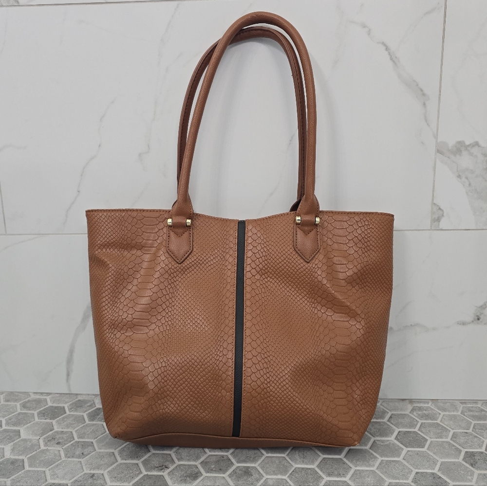 Camel Faux Snakeskin Shoulder Bag